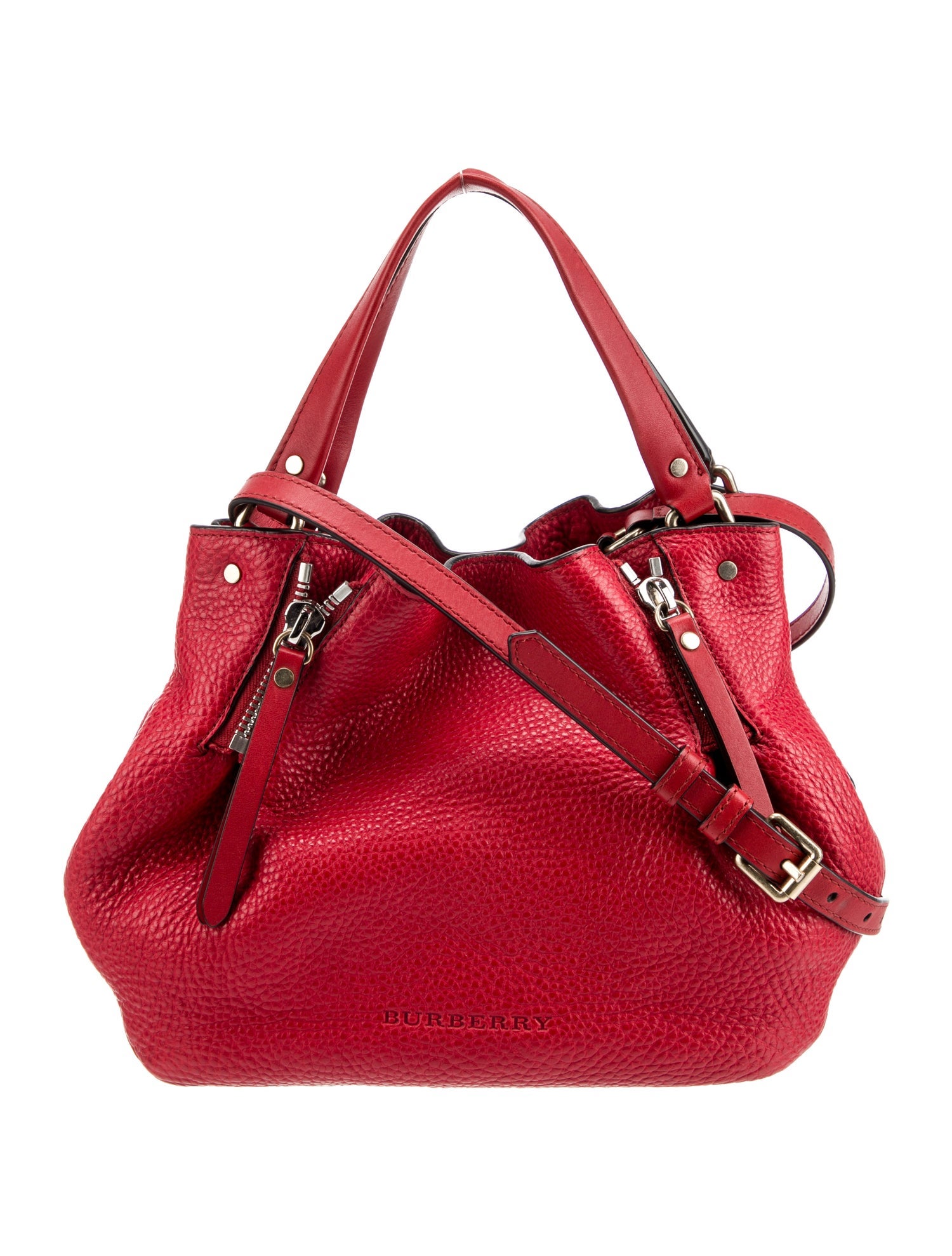 Burberry Small House Check Leather Maidstone Tote Bag Red Totes Handbags BUR427168 The RealReal