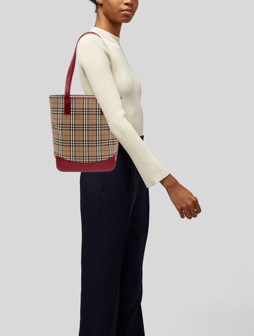 Burberry Leather-Trimmed Haymarket Tote