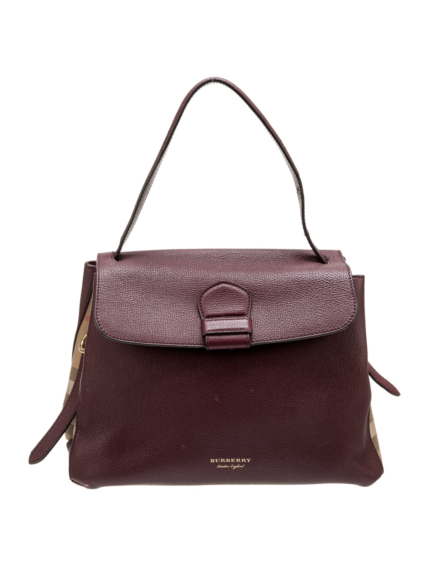 Burberry House Check Leather Camberley Shoulder Bag Burgundy Shoulder