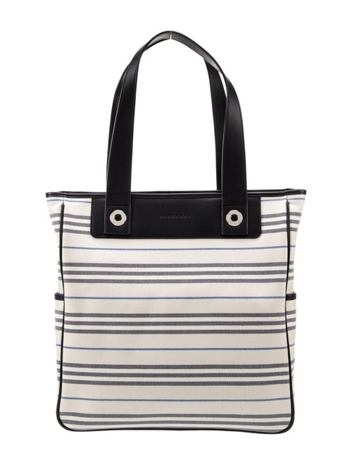 Burberry Leather Trimmed Canvas Vertical Tote Bag