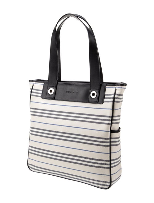 Burberry Leather Trimmed Canvas Vertical Tote Bag
