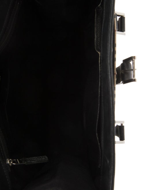 Burberry Leather Trimmed Canvas Vertical Tote Bag