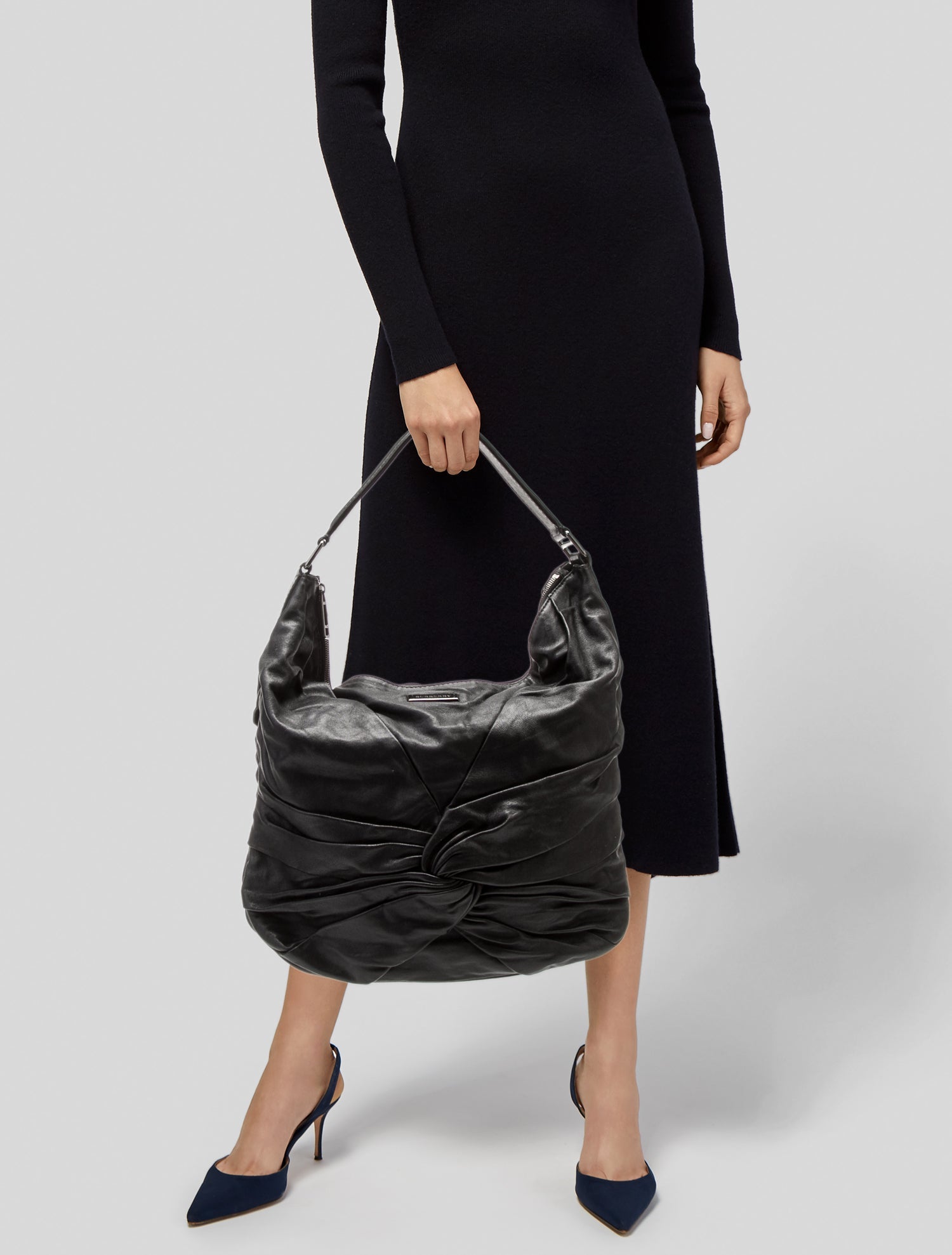 Burberry Leather Ruffle Hobo Bag