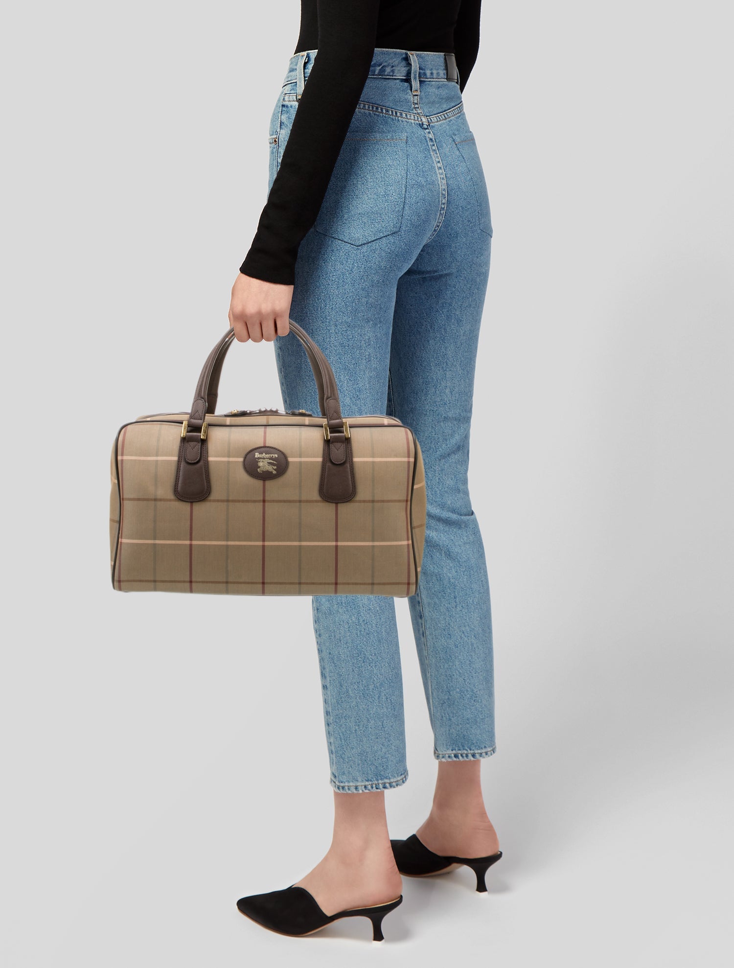 Burberry Plaid Canvas Handle Bag