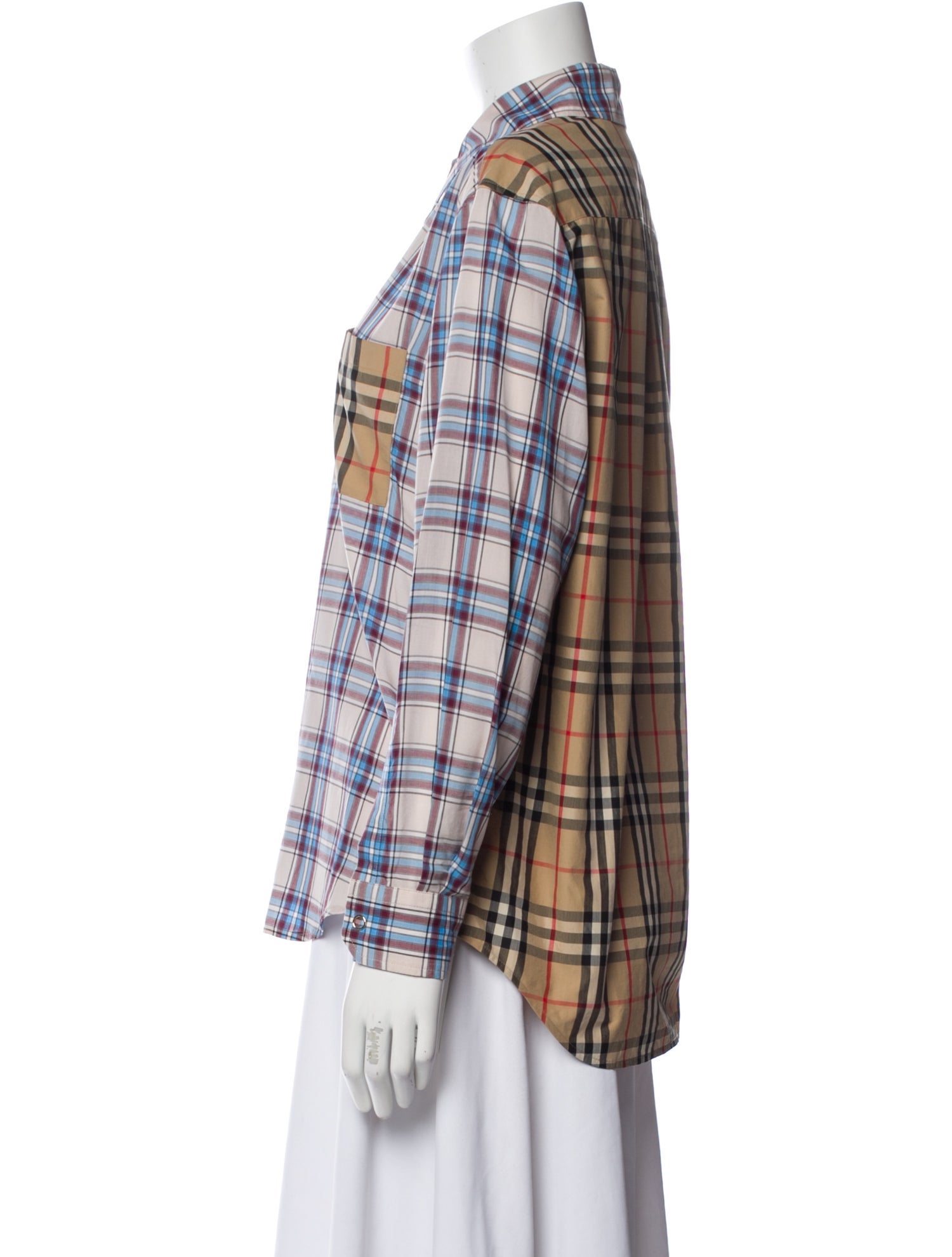 Burberry Plaid Print Long Sleeve Button-Up Top