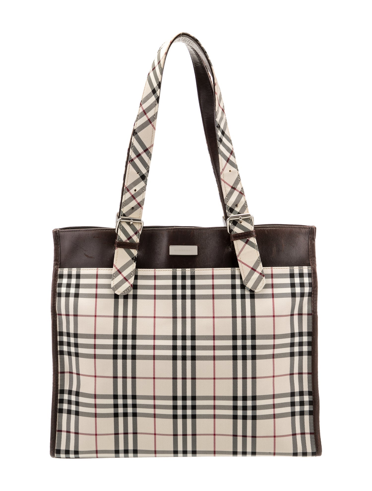 Burberry Plaid Coated Canvas Tote Bag