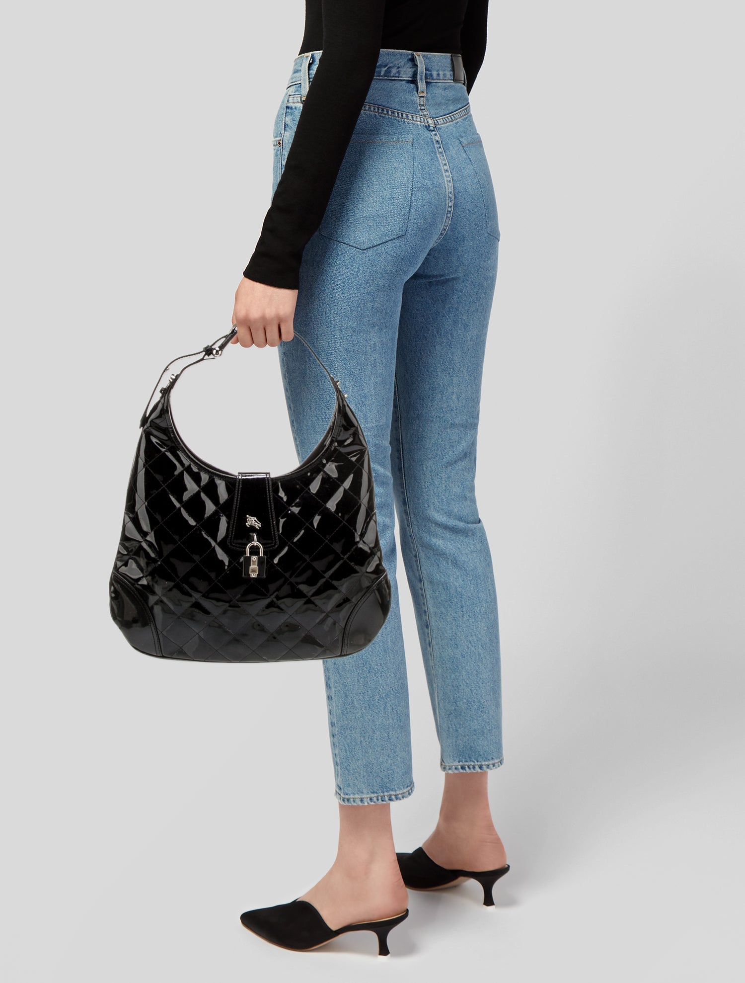 Burberry Patent Leather Shoulder Bag - Black Shoulder Bags