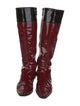 Burberry Patent Leather Colorblock Pattern Riding Boots