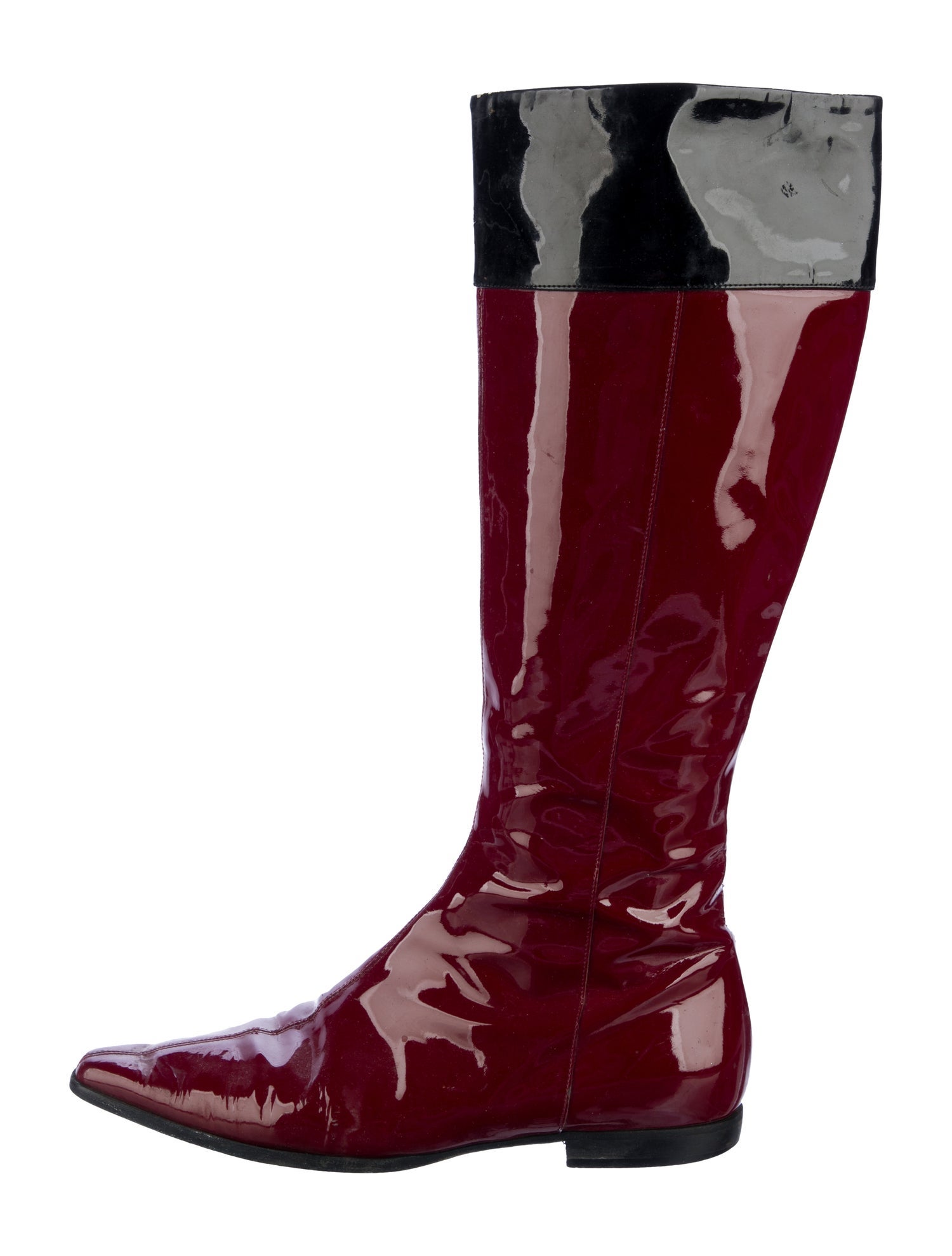 Burberry Patent Leather Colorblock Pattern Riding Boots