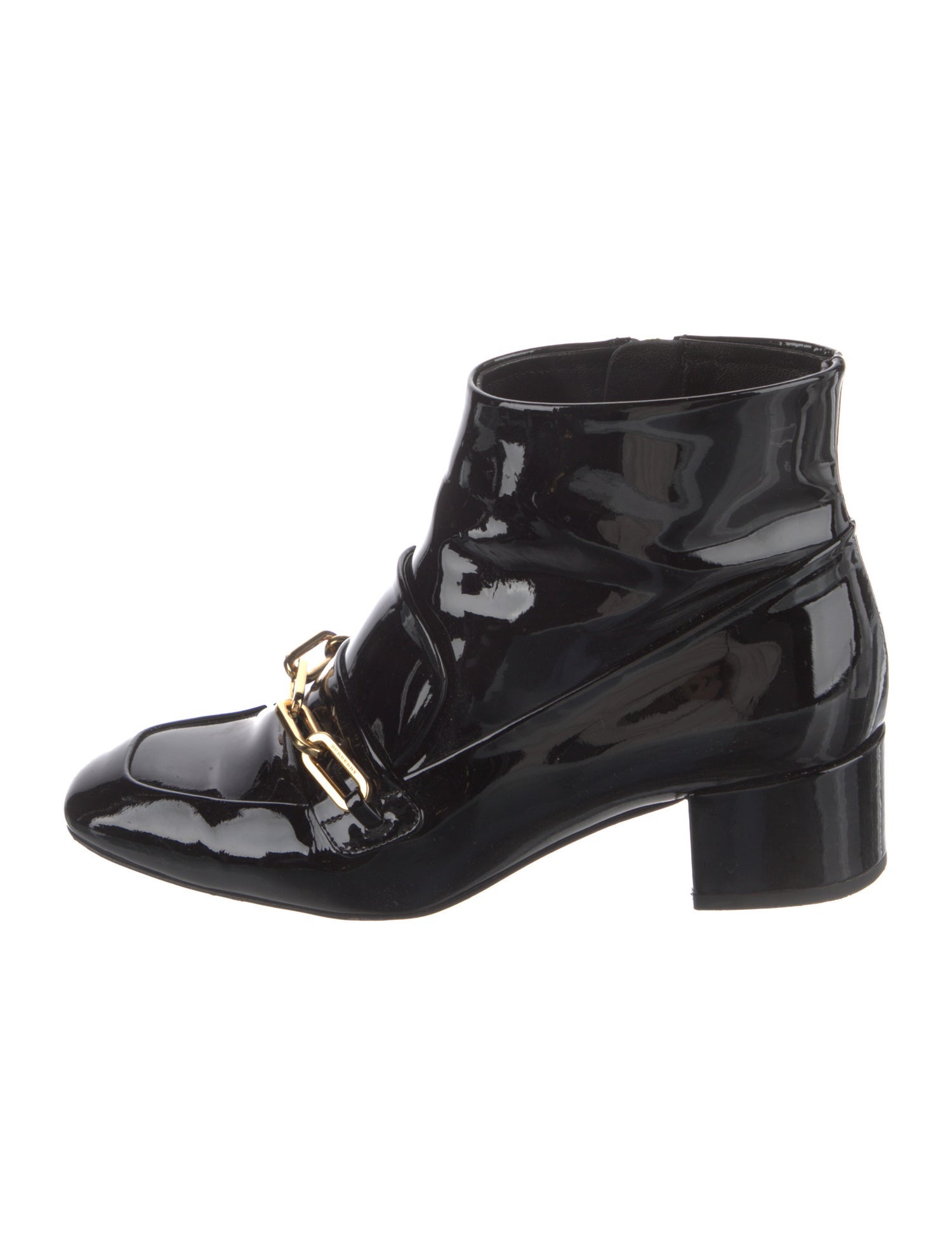 Burberry Chain-Link Accent Patent Leather Boots