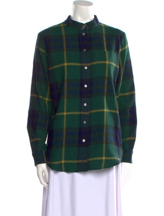 Burberry Wool Plaid Print Button-Up Top