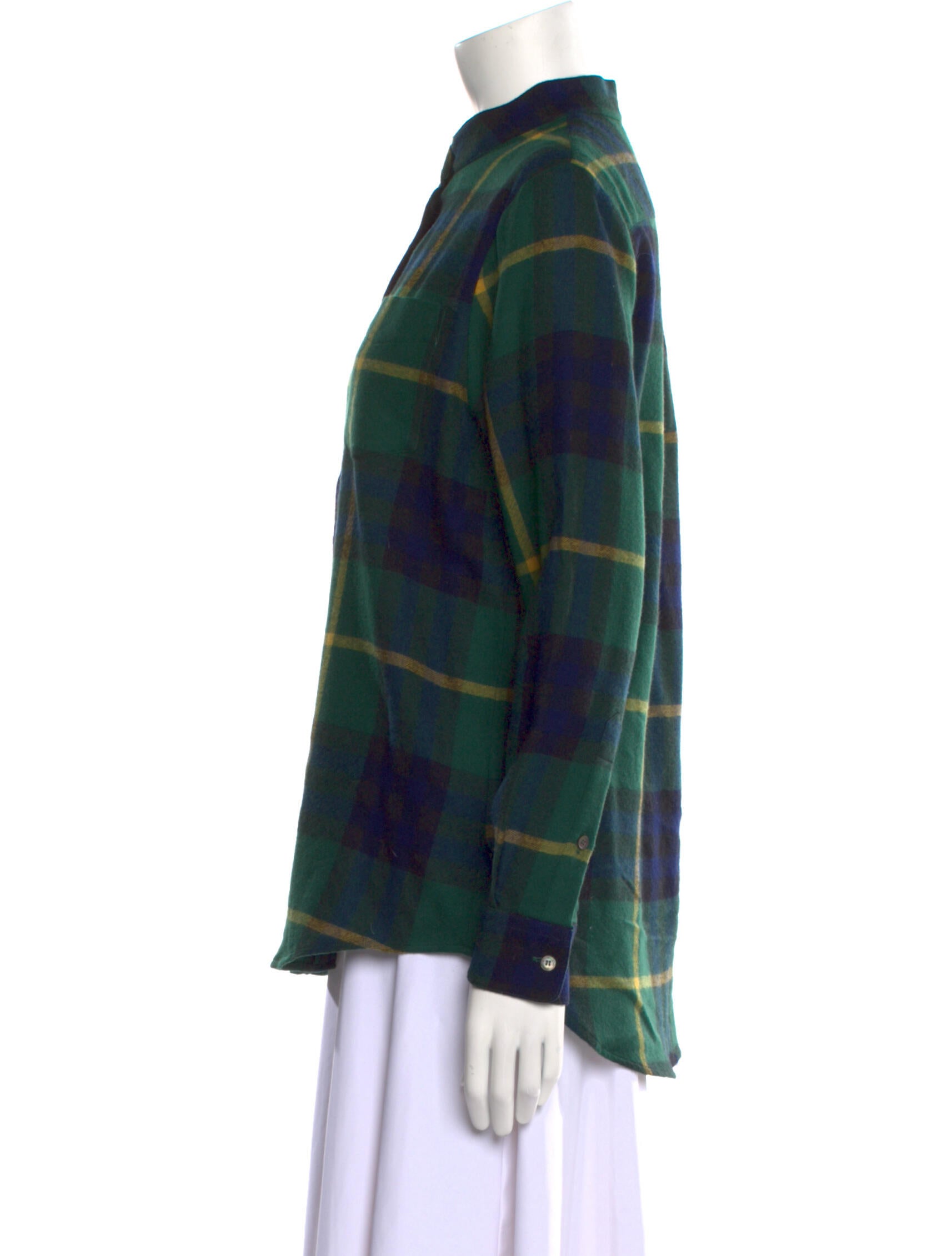 Burberry Wool Plaid Print Button-Up Top