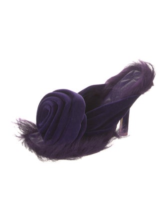 Burberry Velvet Fur Trim Slingback Sandals