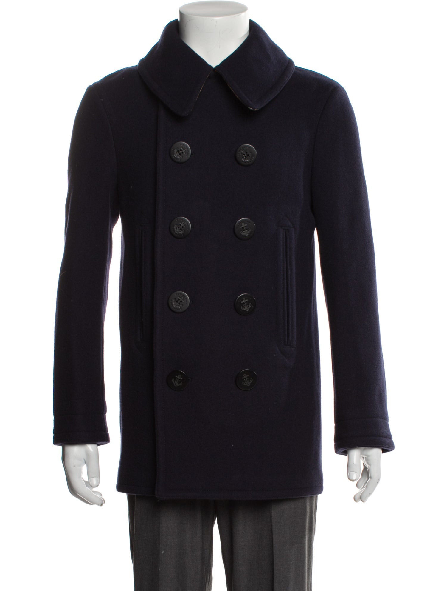 Burberry Exploded Check Pattern Wool Peacoat