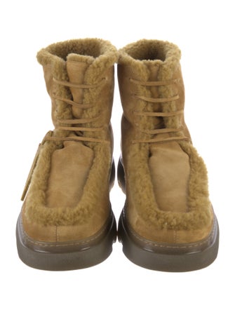 Burberry Suede Fur Trim Lace-Up Boots