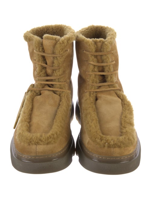 Burberry Suede Fur Trim Lace-Up Boots