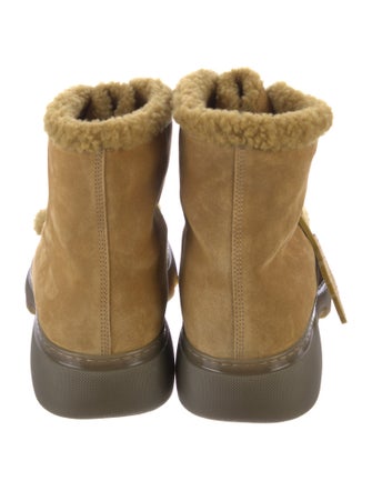 Burberry Suede Fur Trim Lace-Up Boots