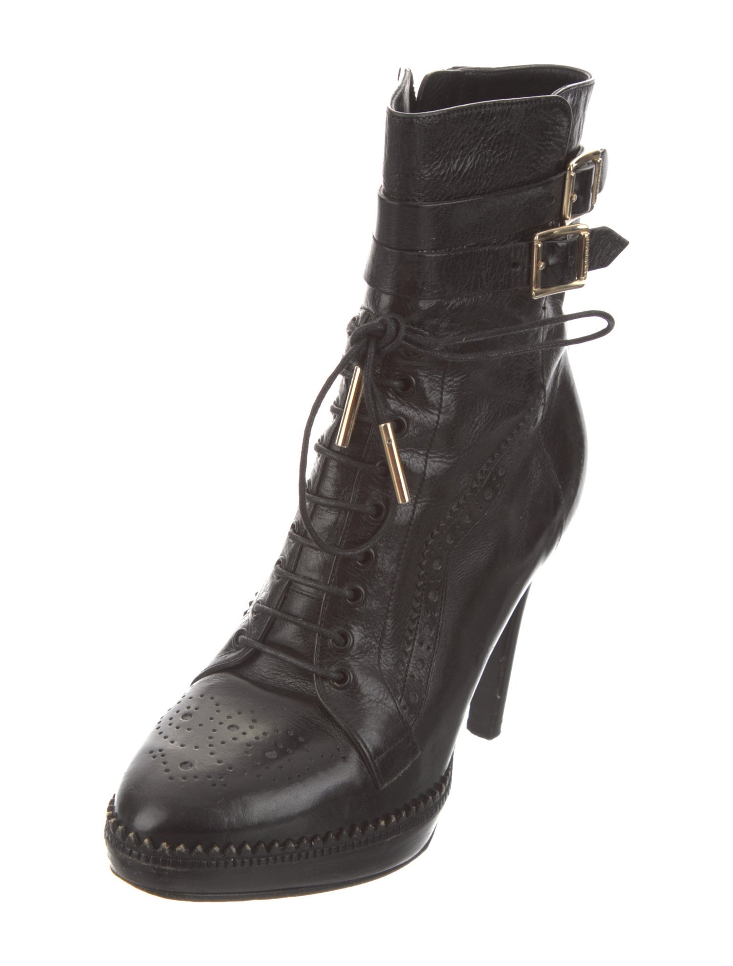 Burberry Leather Lasercut Accents Lace-Up Boots