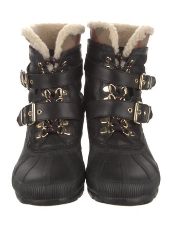 Burberry House Check Pattern Leather Lace-Up Boots