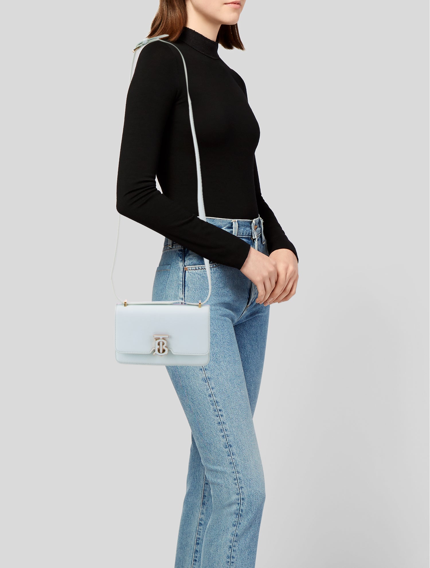 Burberry Women Pink Leather Small Tb Crossbody Bag