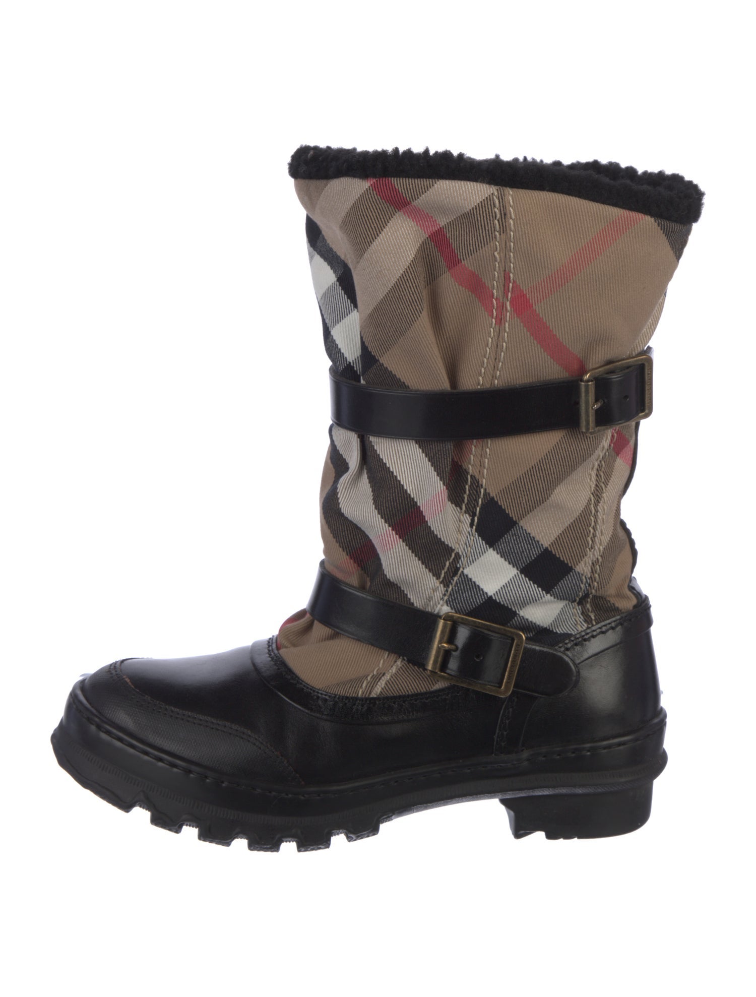 Burberry House Check Pattern Leather Snow Boots