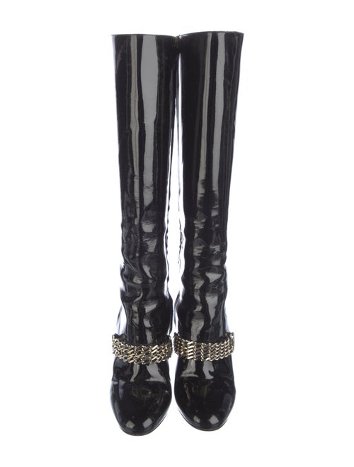 Burberry Patent Leather Chain-Link Accents Lace-Up Boots