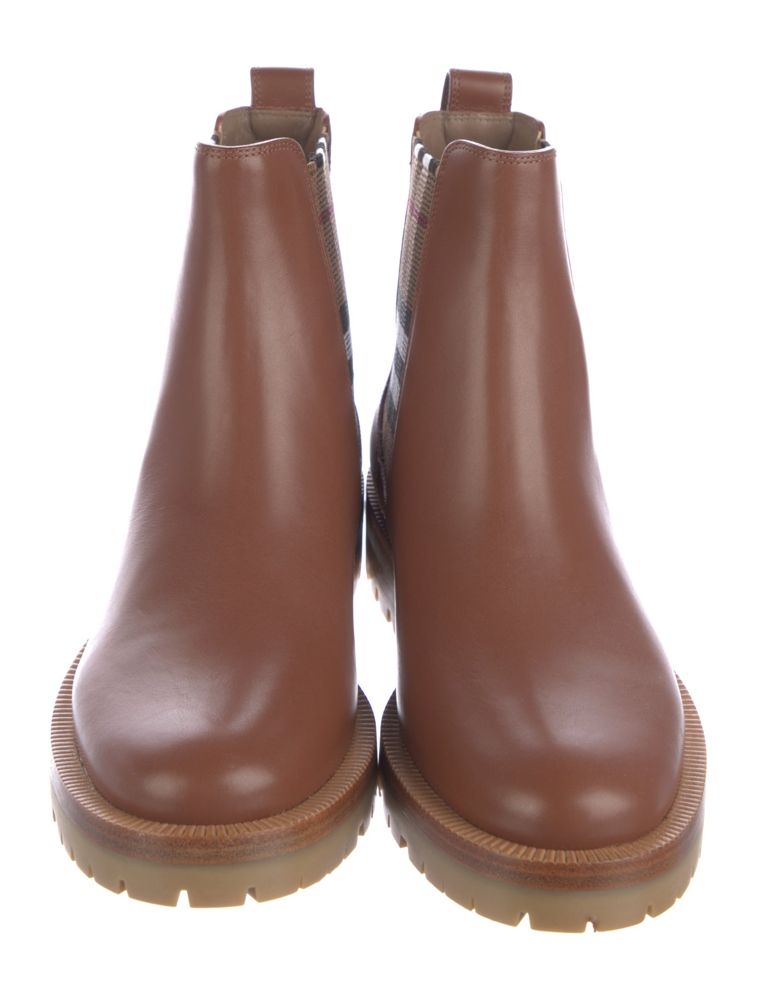 Burberry House Check Pattern Leather Chelsea Boots