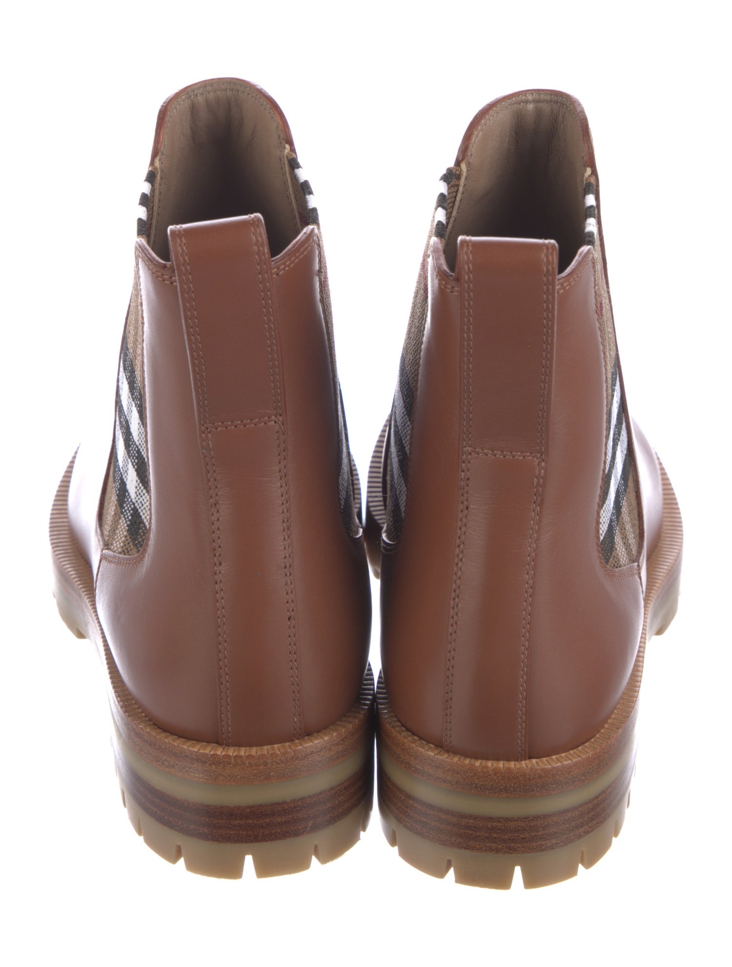 Burberry House Check Pattern Leather Chelsea Boots