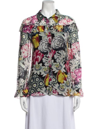 Burberry Silk Floral Print Button-Up Top
