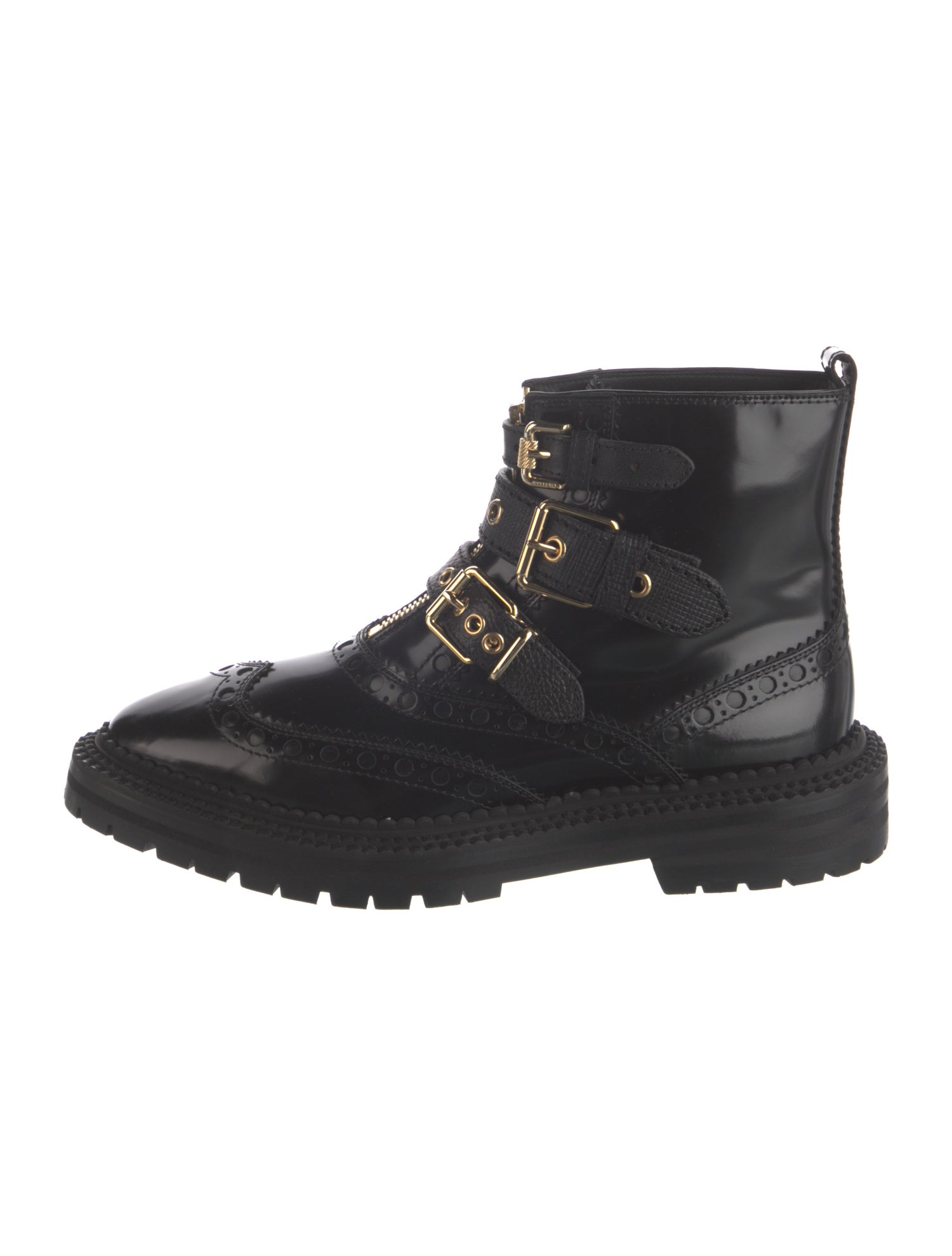 Burberry Patent Leather Printed Combat Boots
