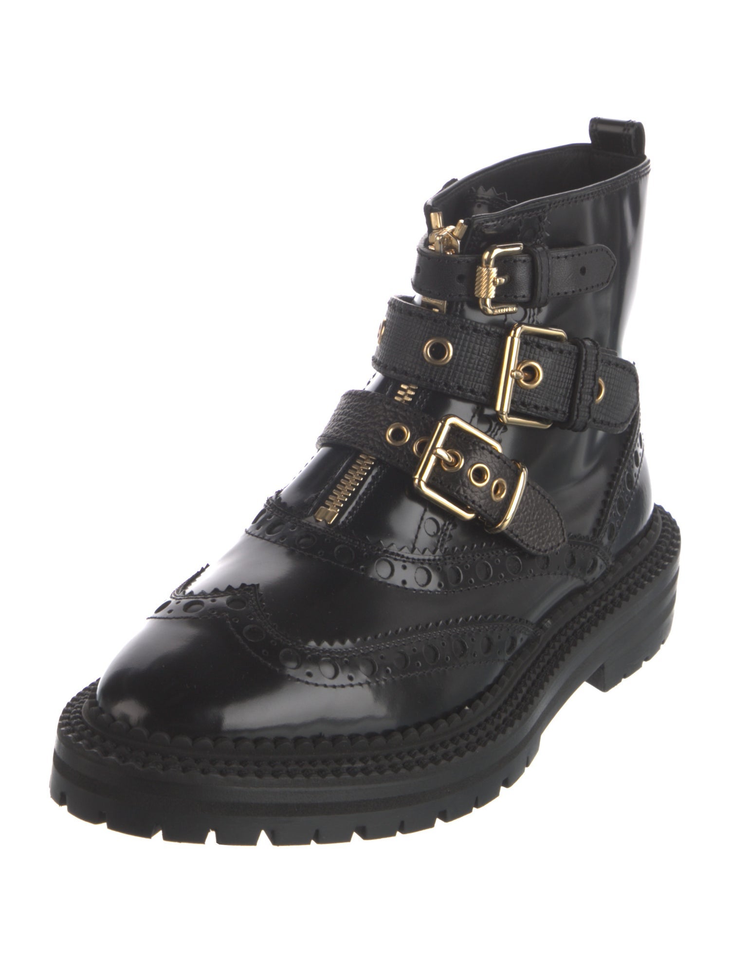 Burberry Patent Leather Printed Combat Boots