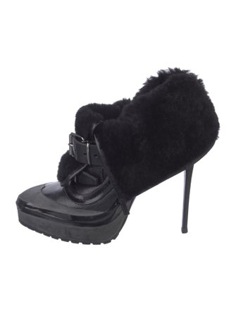 Burberry Leather Fur Trim Lace-Up Boots