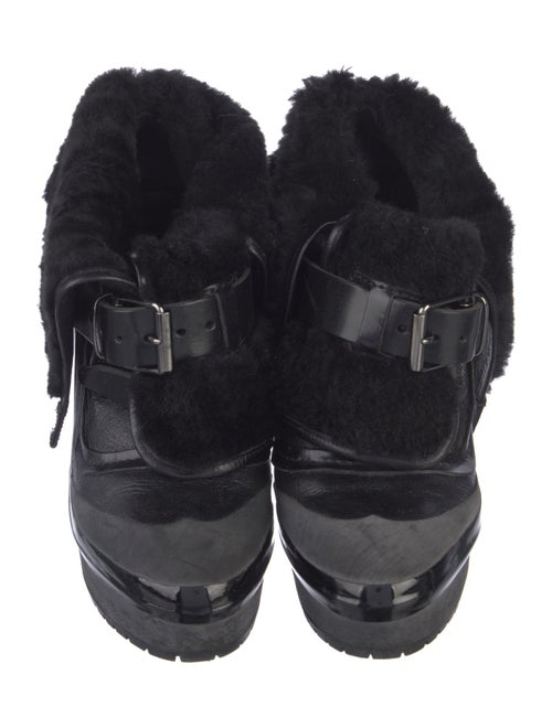 Burberry Leather Fur Trim Lace-Up Boots