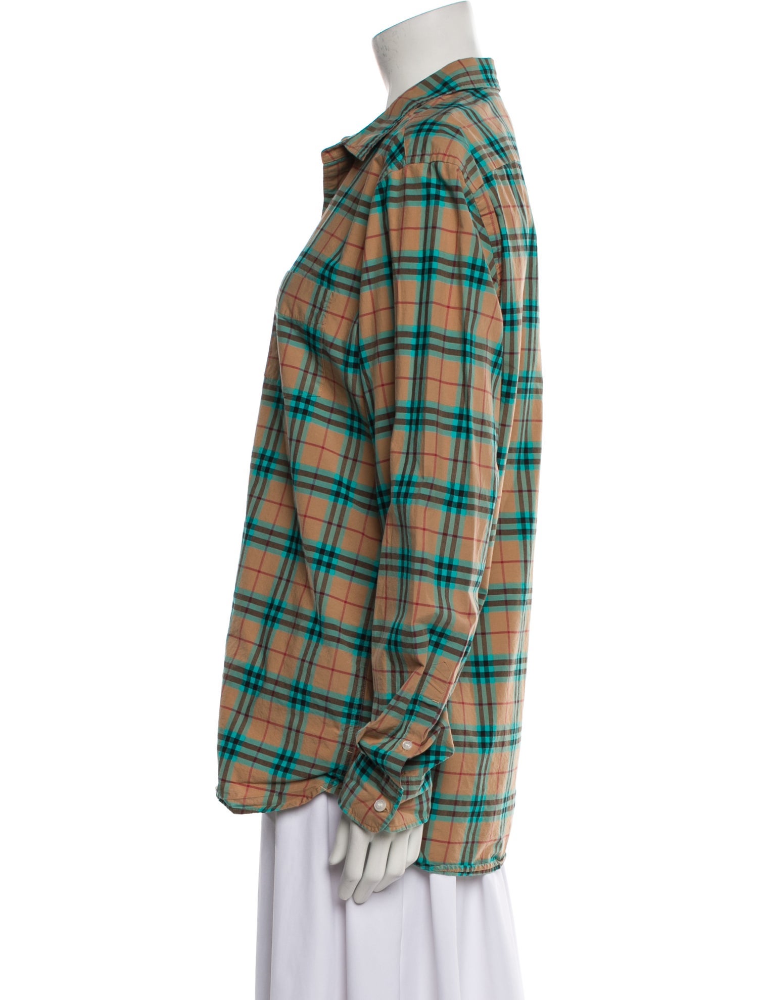 Burberry Plaid Print Long Sleeve Button-Up Top