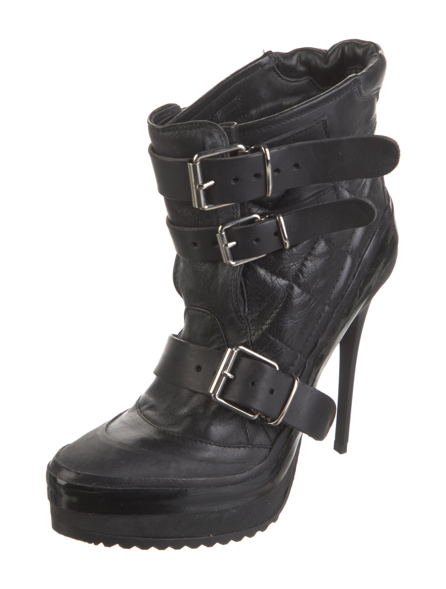 Burberry Quilted Pattern Leather Lace-Up Boots