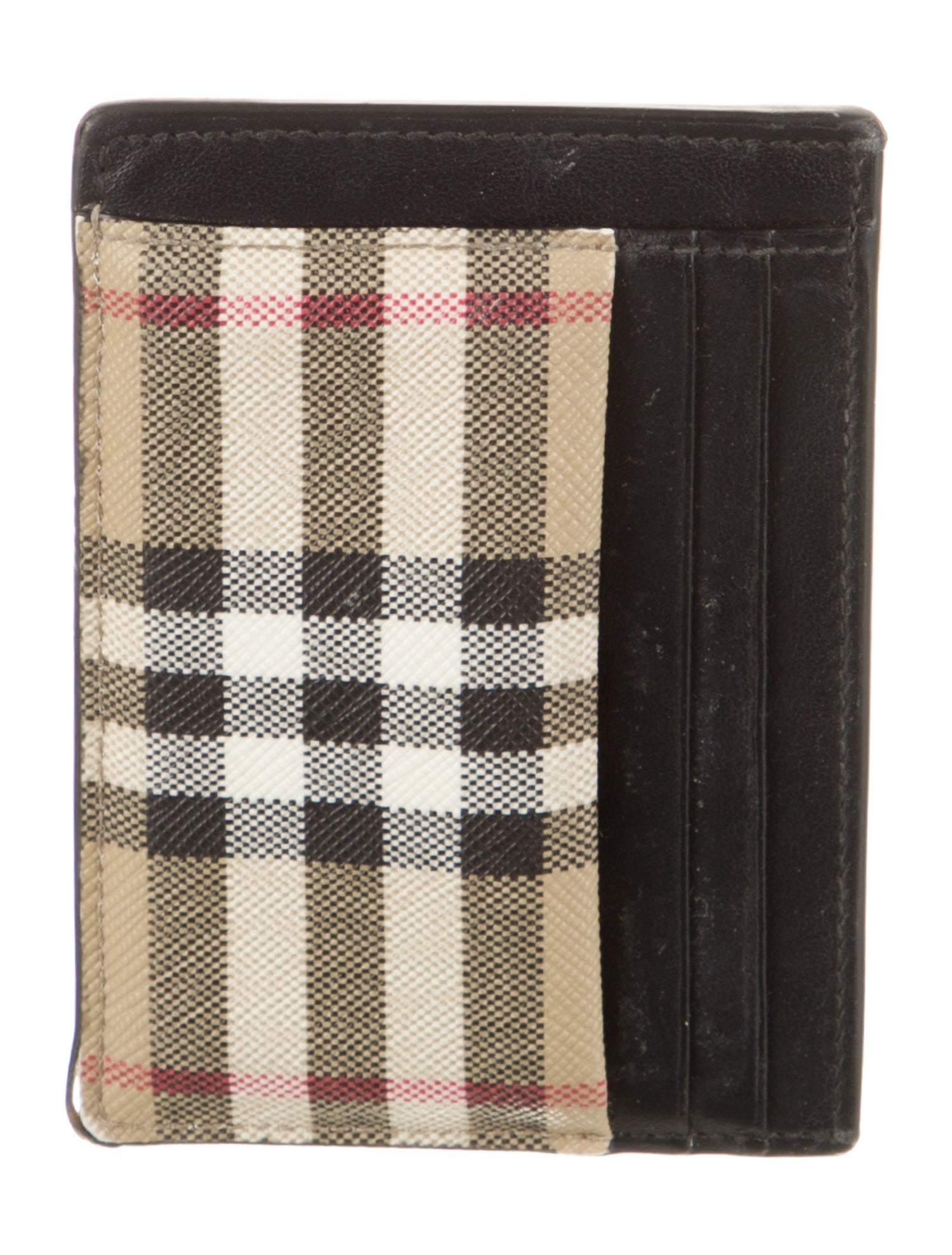 Burberry Leather Plaid Print Card Holder