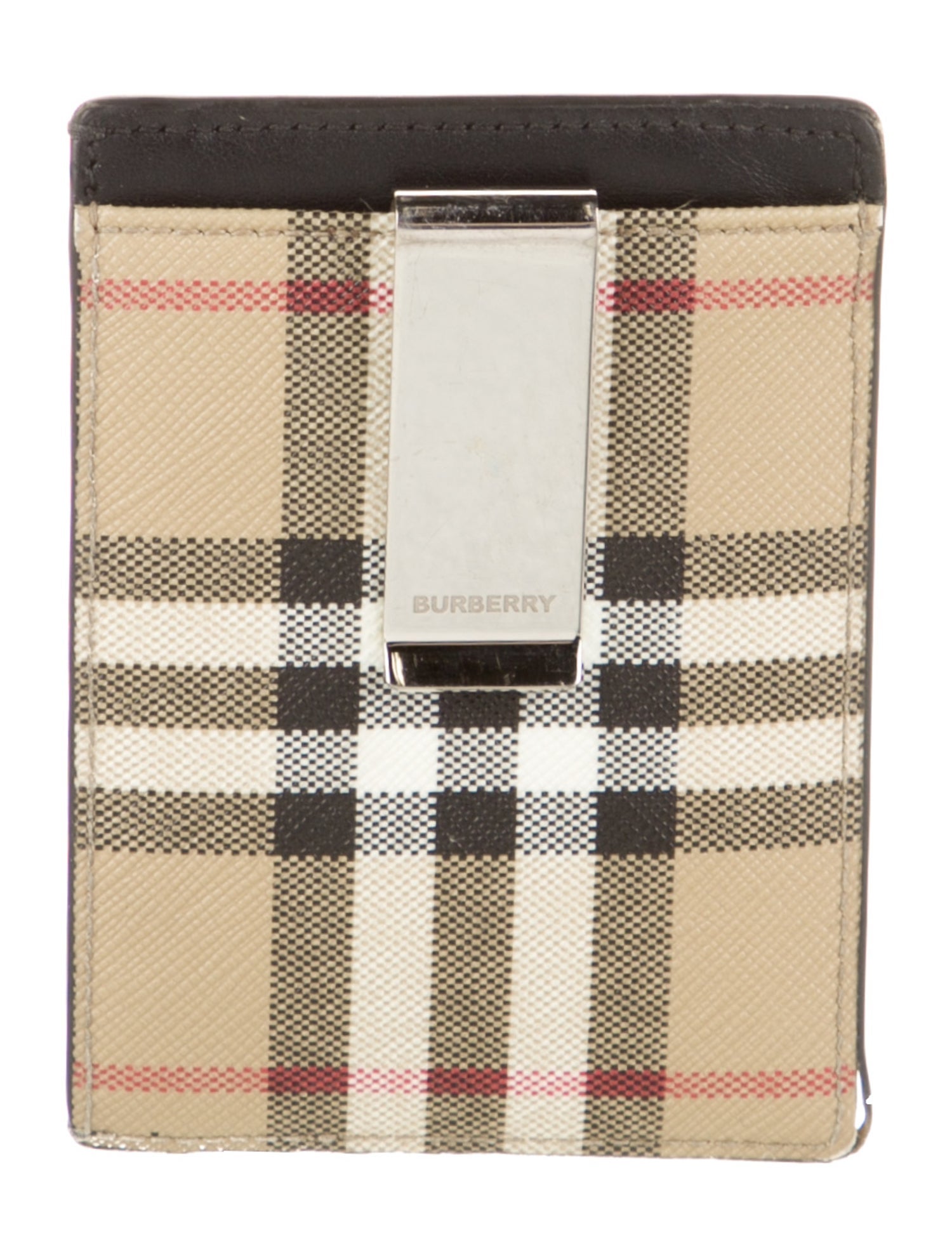 Burberry Leather Plaid Print Card Holder