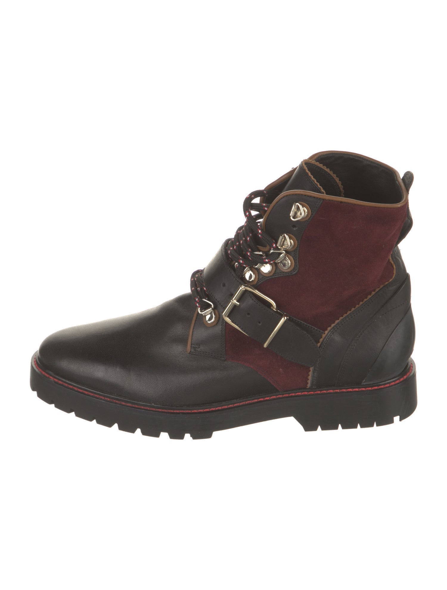 Burberry Leather Colorblock Pattern Combat Boots