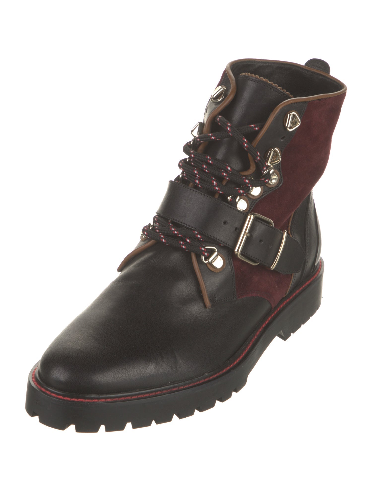 Burberry Leather Colorblock Pattern Combat Boots