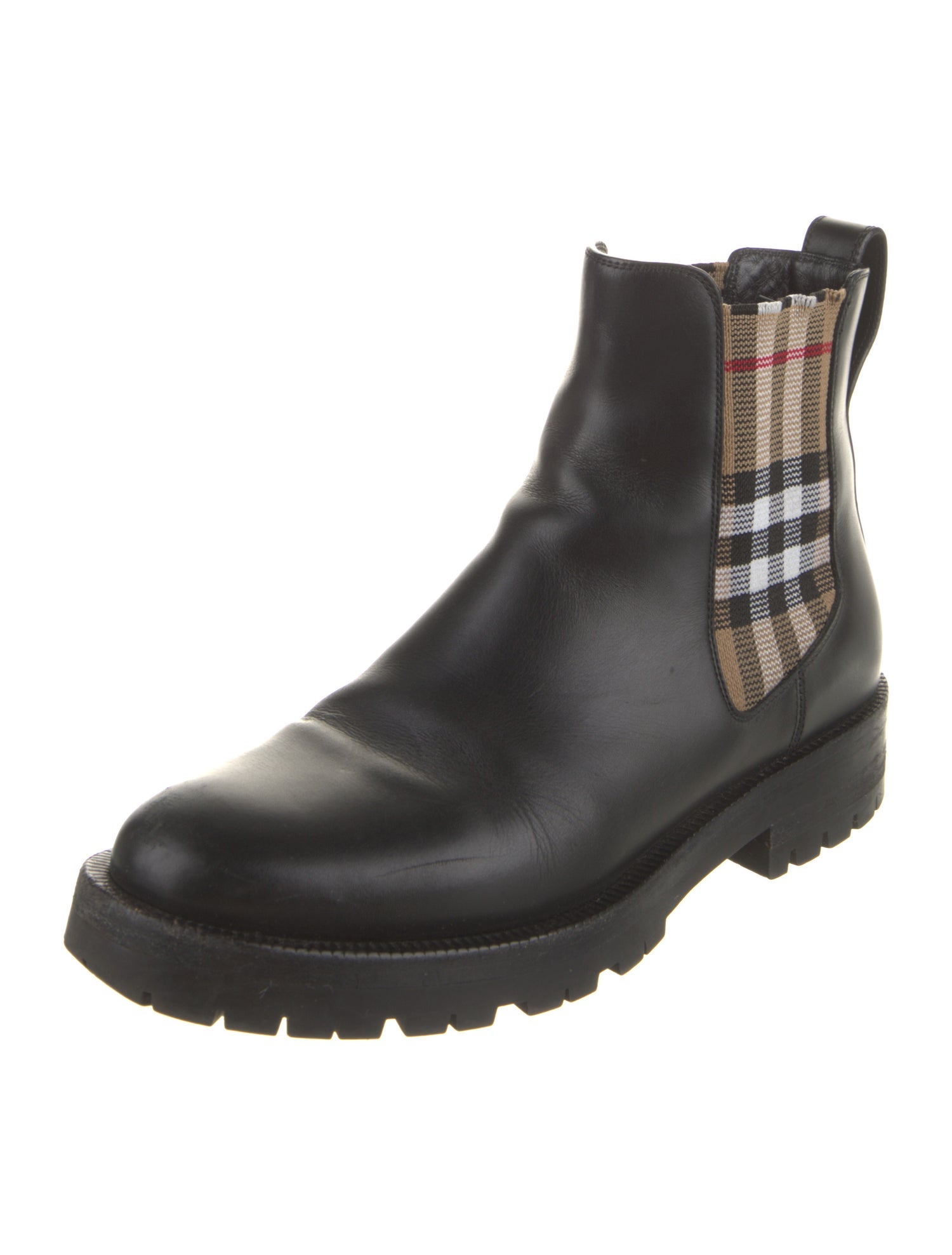 Burberry Leather Plaid Print Chelsea Boots