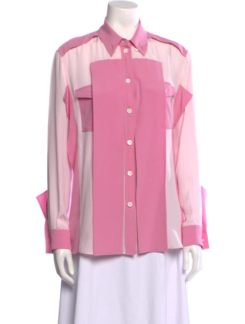 Burberry Silk Long Sleeve Button-Up Top