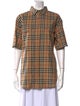 Burberry Plaid Print Mock Neck Button-Up Top