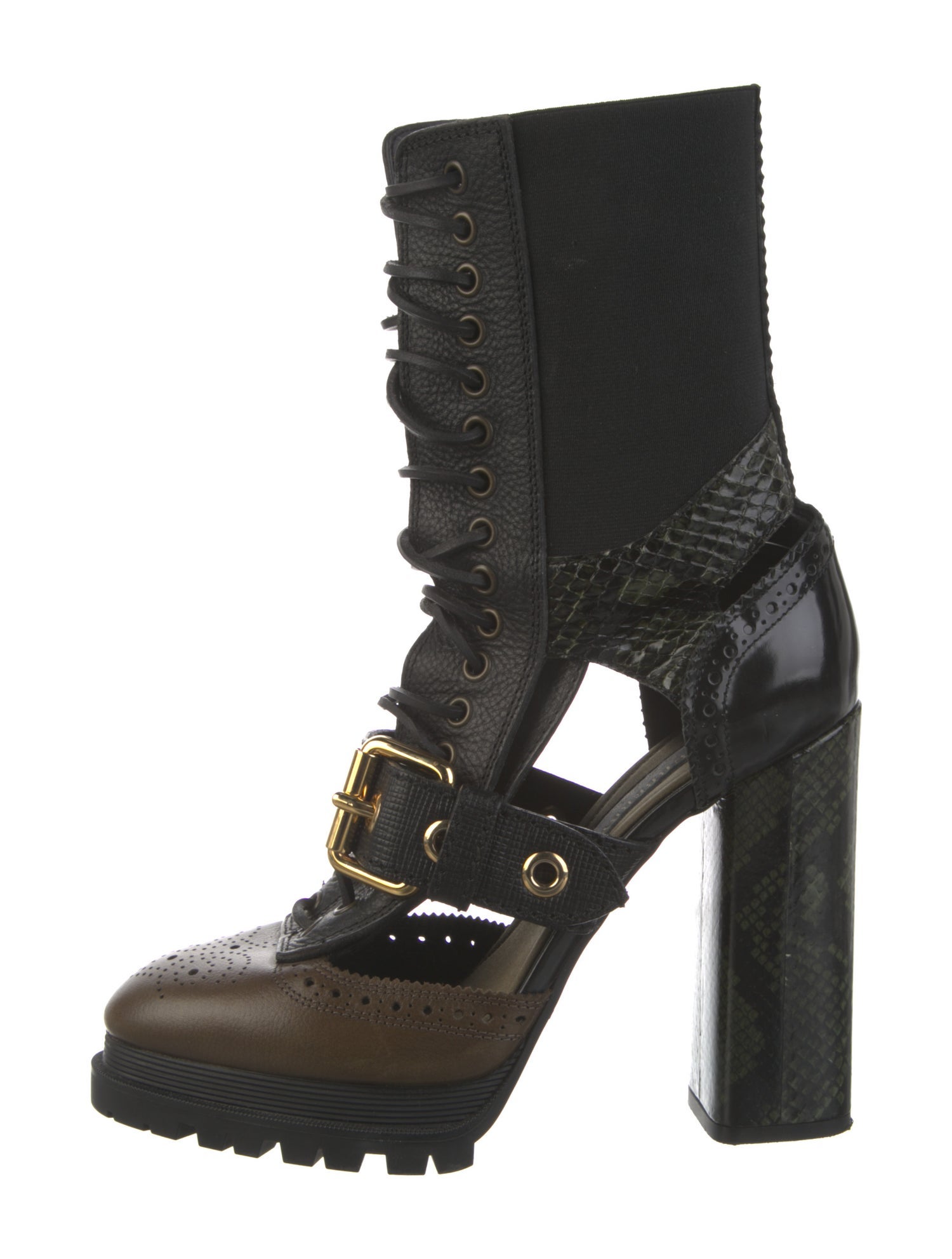 Burberry Leather Cutout Accent Lace-Up Boots