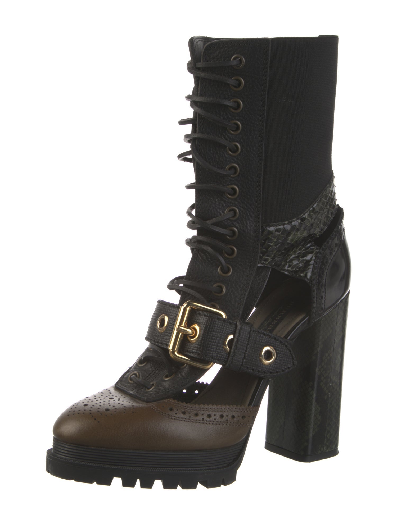 Burberry Leather Cutout Accent Lace-Up Boots