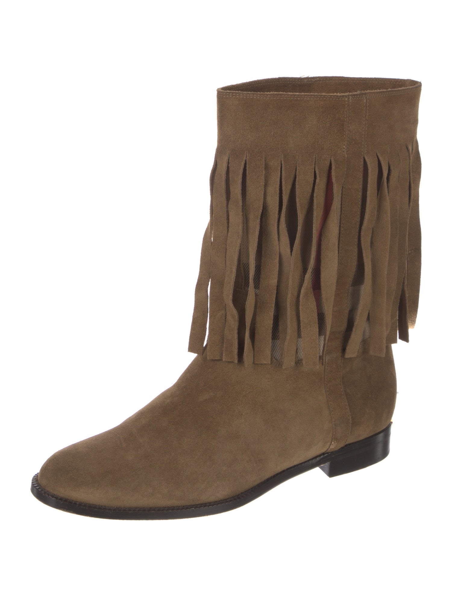 Burberry Nova Check Pattern Suede Moto Boots