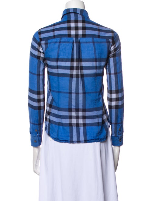 Burberry Plaid Print Three-Quarter Sleeve Button-Up Top