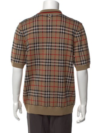 Burberry Merino Wool Plaid Print Polo Sweater