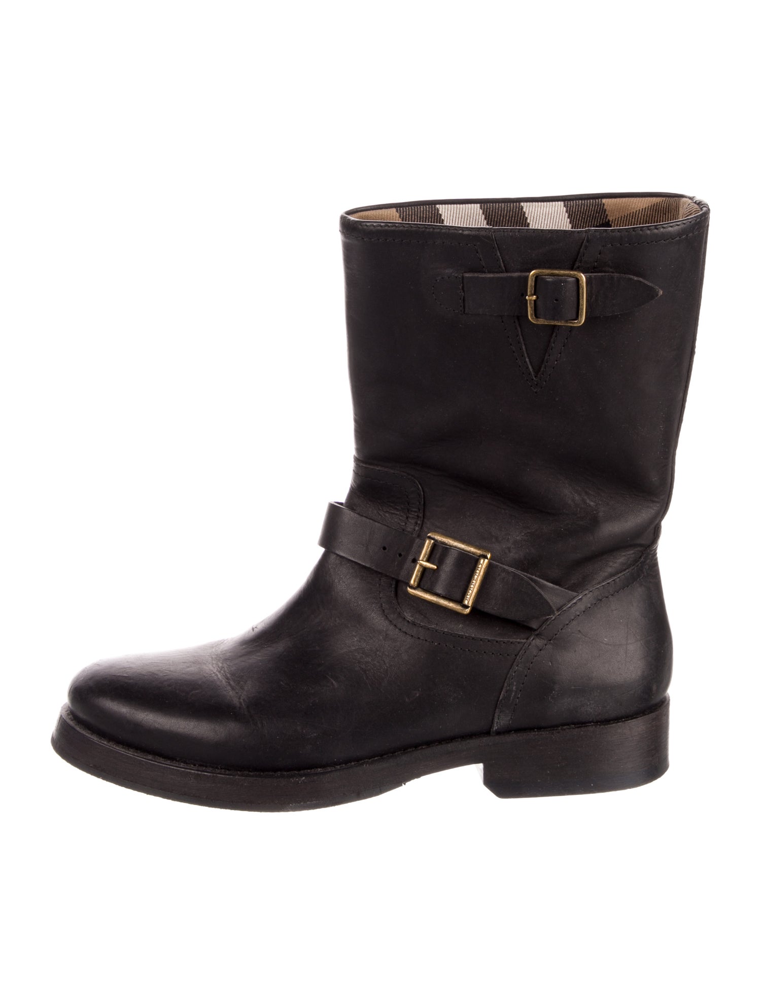 Burberry Nova Check Pattern Leather Moto Boots