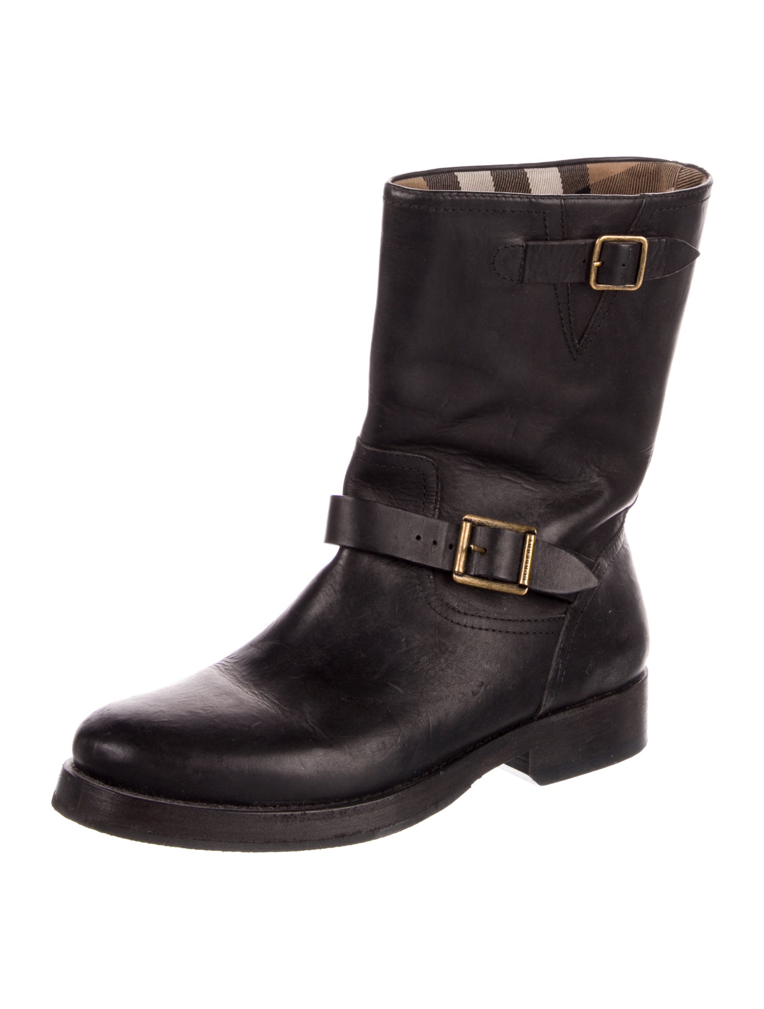 Burberry Nova Check Pattern Leather Moto Boots