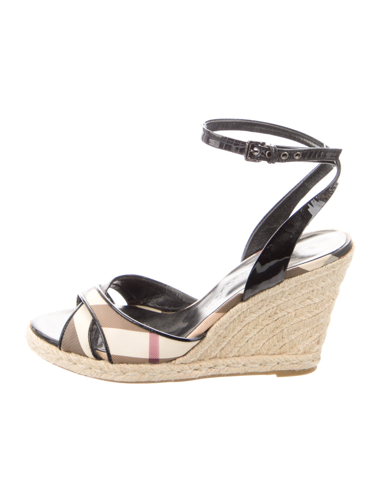 Burberry Nova Check Pattern Patent Leather Espadrilles